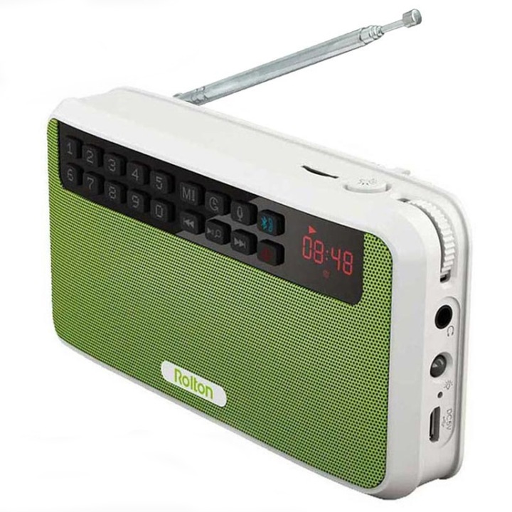 Boxa portabila Bluetooth, Rolton E500 21 Channel, Microfon incorporat, Suport pentru radio FM, Verde