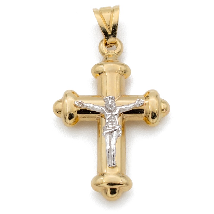 Cruce Iisus Hristos din Aur Galben si Alb 14k