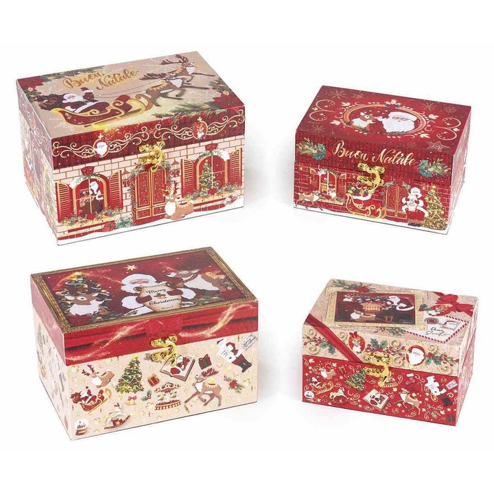 Set 4 cutii decor Craciun 20x14x12 cm, 16x11x9 cm
