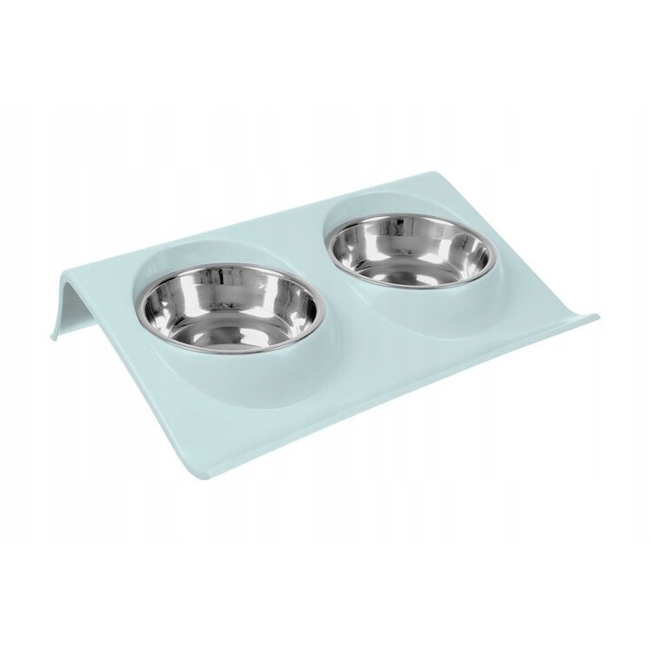 Set de 2 boluri pentru caini si pisici, Reverse, din otel inoxidabil si PP, 11cm, 6.5x19x29cm