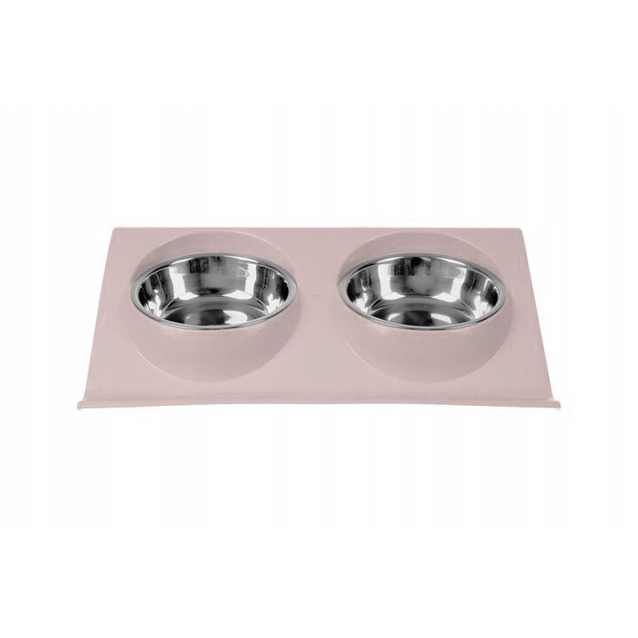 Set de 2 boluri pentru caini si pisici cu suport, Reverse, otel inoxidabil, 11cm, 6,5x19x29cm