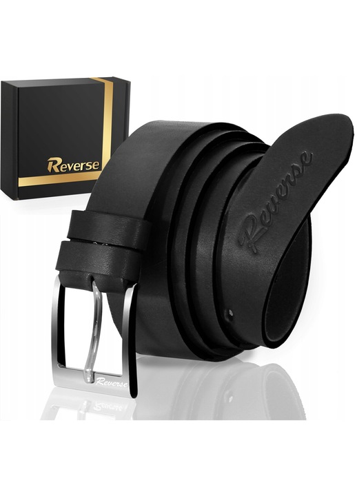 Curea barbati, Reverse, din piele naturala, neagra, 105cm, 7 gauri