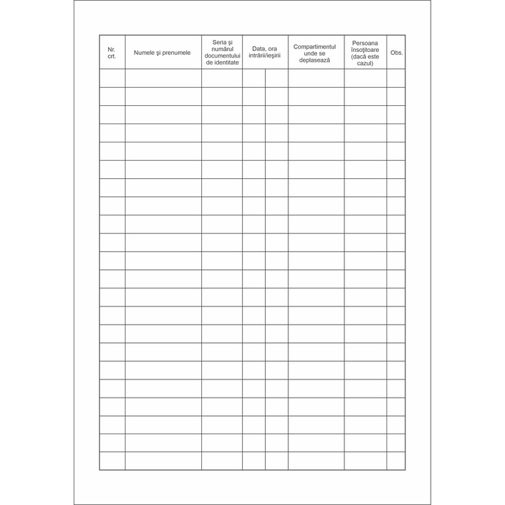 Registru acces persoane la obiectivul, A4, 100 file, hartie 70 g, coperta carton, portrait