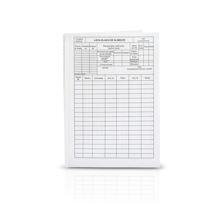 Lista zilnica de alimente, A4, 100 file, hartie 70 g, coperta hartie, portrait