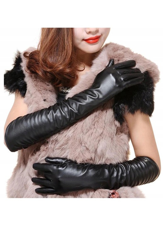 Manusi dama, Reverse, din piele naturala, lungi, captusite, negru, Negru, One-Size