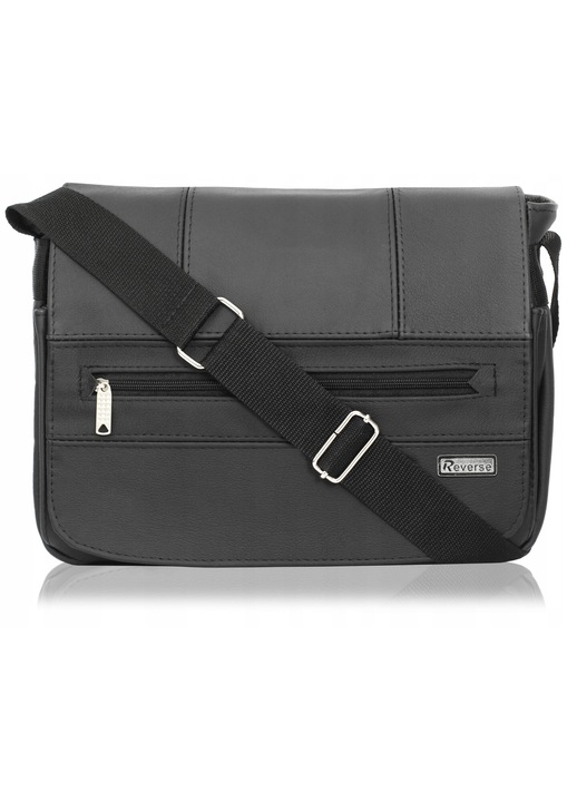 Férfi táska, Fordított, Valódi bőr, 34x25x10cm, 6 rekesz, Vízálló, Fekete