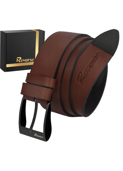 Curea barbati, Reverse, din piele naturala, maro, Maro, 110