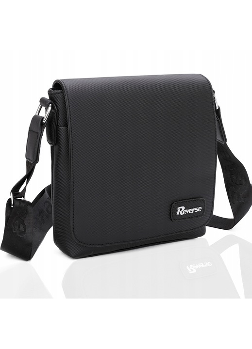 Férfi táska, Fordított, Valódi bőr, 5 rekeszes, Vízálló, 19x21x8cm, Fekete