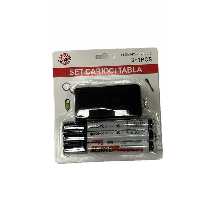 Set 3 markere + burete pentru tabla magnetica - Whiteboard, Negru