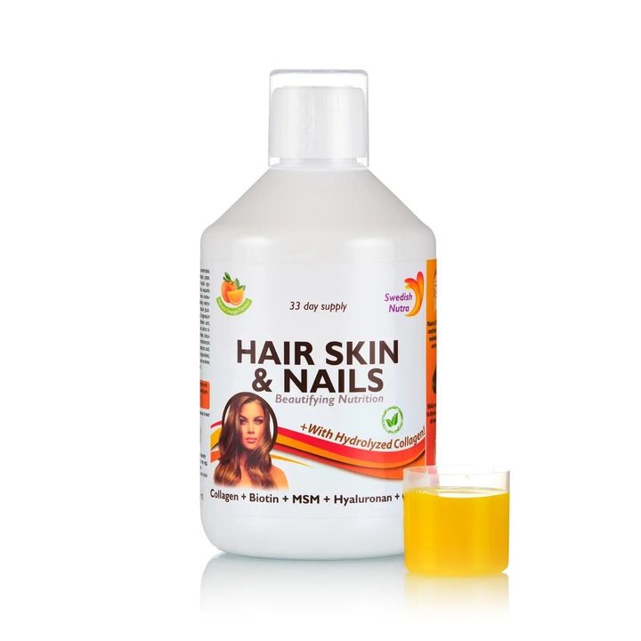 Hair Skin Nails Colagen Lichid Hidrolizat 1000mg + Biotina Cu 27 Ingrediente Si Vitamine Formula Pentru Par, Piele, Ten Si Unghii Sticla Cu 500 Ml