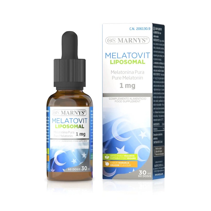 Melatovit, Melatonina Lipozomala Lichida Pentru Combaterea Insomniilor Si Echilibrarea Ritmului Cardiac, Produs Vegan, 30 Ml
