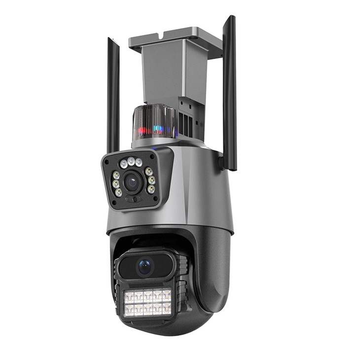 Външна Wi-Fi камера за наблюдение C11X, Optim Solution, Вградена сирена, Нощно виждане, Автоматично проследяване, SD карта, Облачно съхранение, Управление на приложения, Сив