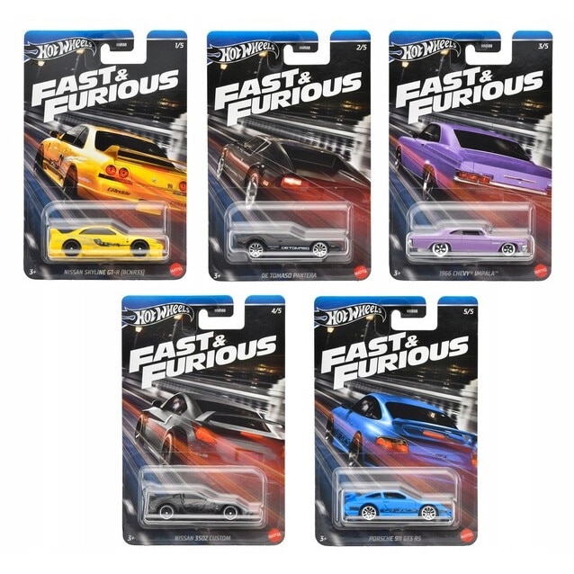 Set de 5 Masinute metalice Hot Wheels, Colectia Fast and Furious