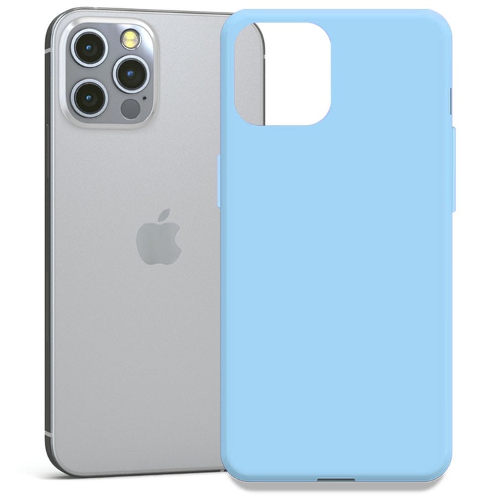 Husa pentru Apple iPhone 12 Pro, Color Shield, Interior de catifea, Suprafata aderenta, Protectie antisoc, Margini ridicate, Regular Fit, Silicon, Albastru pal