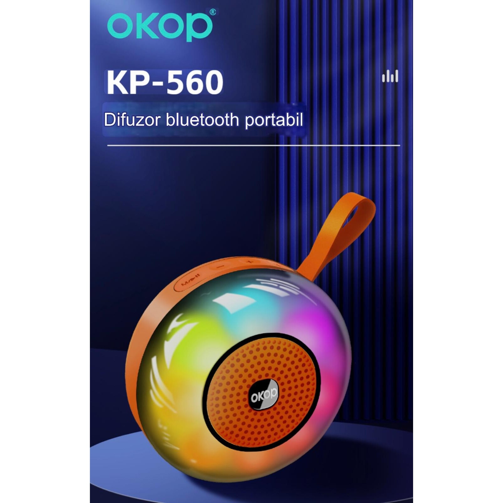 Boxa Portabila OKOP KP-560, Bluetooth 5.3, LED, Joc de lumini
