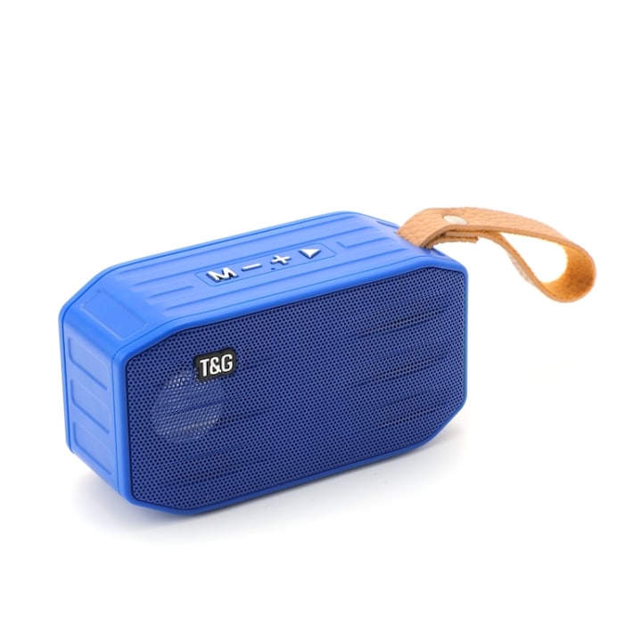 Boxa portabila Bluetooth, mini A01L textura din panza rotunda, apeluri hands free, suport card TF, albastru