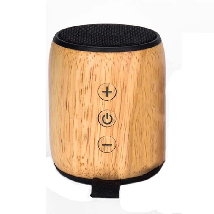 Boxa portabila Bluetooth, Mini coarne duble din lemn, Bluetooth 42, 10W RMS, TWS, Textura de lemn galbn