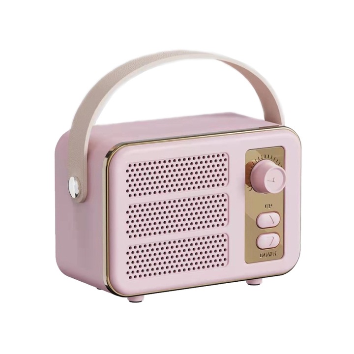 Boxa portabila Bluetooth, design mini retro, sunet stereo HIFI, de mana, roz