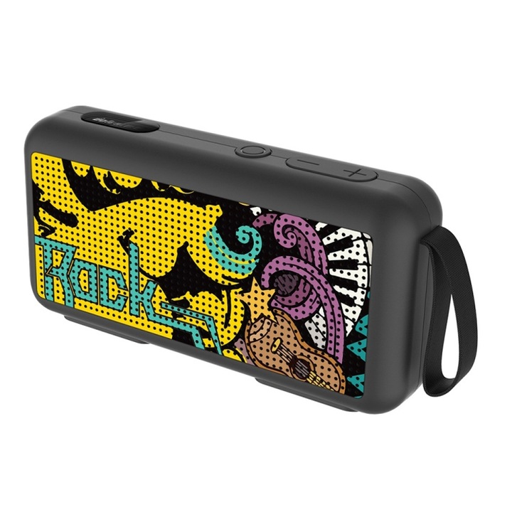 Boxa portabila Bluetooth, DoRealMe F0 Mini, TWS, Slot pentru card FM/TF, Design Graffiti, Negru