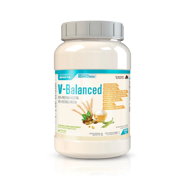 Vbalanced Cu 5 Surse De Proteine + Aminoacizi + Fibre + Enzime Digestive 100% Vegan Cutie Cu 1350g 30 Serviri