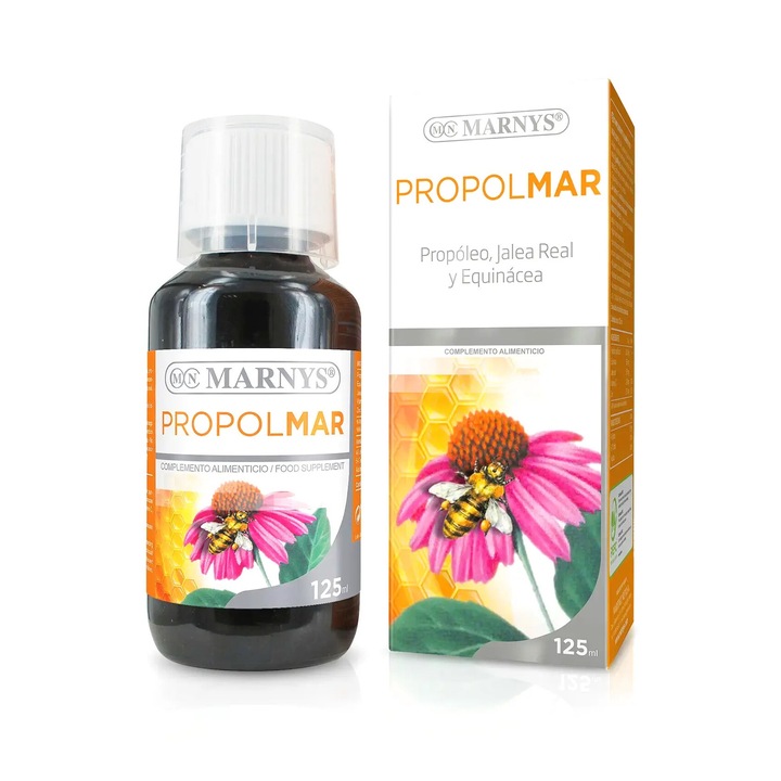 Propolmar, Sirop Cu Propolis Purificat 2000 Mg + Laptisor De Matca + Echinaceea + Vitamina C Pentru Sanatatea Sistemului Respirator Si Imunitate, Produs Din Ingrediente 100% Naturale, Flacon Cu 125 Ml