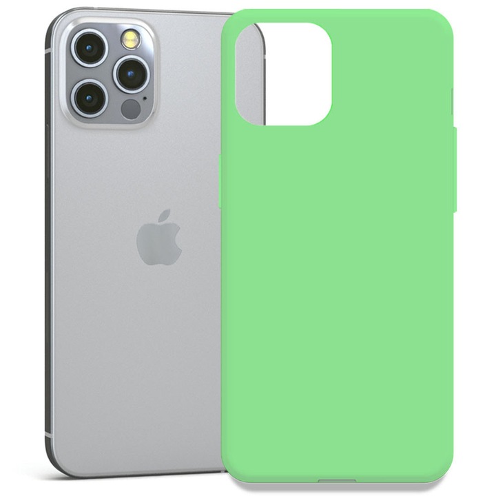 Husa pentru Apple iPhone 12 Pro, Color Shield, Interior de catifea, Suprafata aderenta, Protectie antisoc, Margini ridicate, Regular Fit, Silicon, Verde deschis
