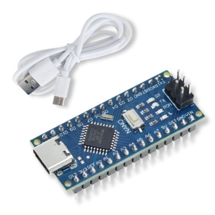 Modul, ATmega328P, V3.0, cu microcontroler ATmega328P, compatibil cu Arduino Nano, conector USB-C, 43 x 18 mm, 1x cablu USB-C 30 cm inclus