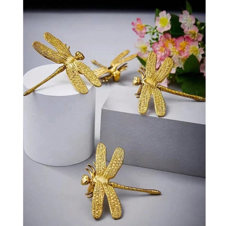 Set 2x Maner pentru dulap sau sertar, model Dragonfly, dimensiuni 8.2 cm x 8 cm, culoarea auriu, The Casius.®