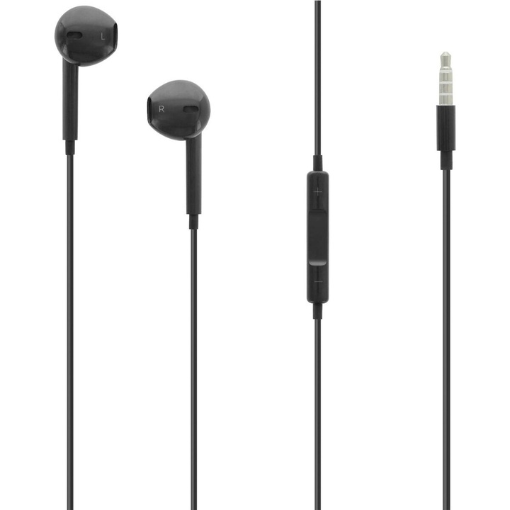 Casti cu fir, Lamtech LAM020977, Jack 3.5mm, 1.2m, cu microfon, Negru