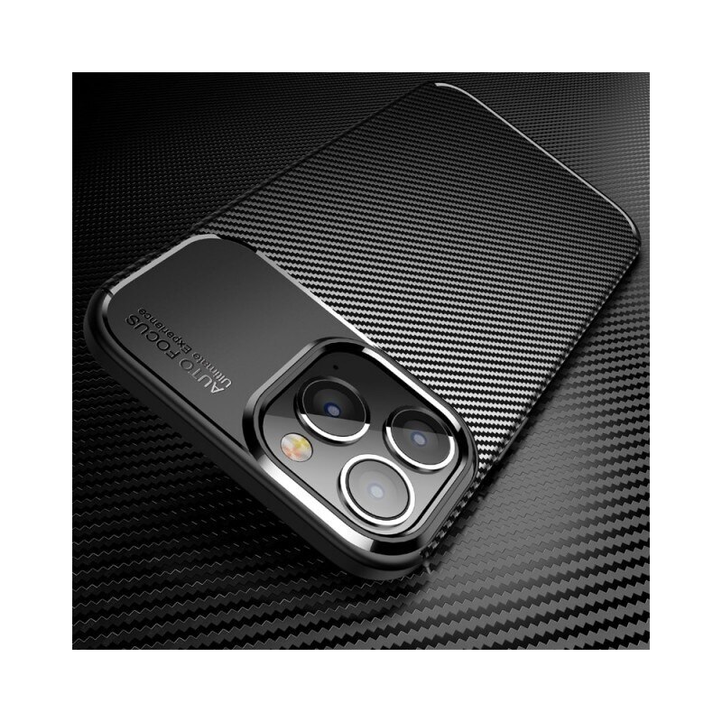 Husa de silicon TPU compatibila cu iPhone 16, Carbon Design Autofocus, Ultra Protect, Anti-Soc / Negru