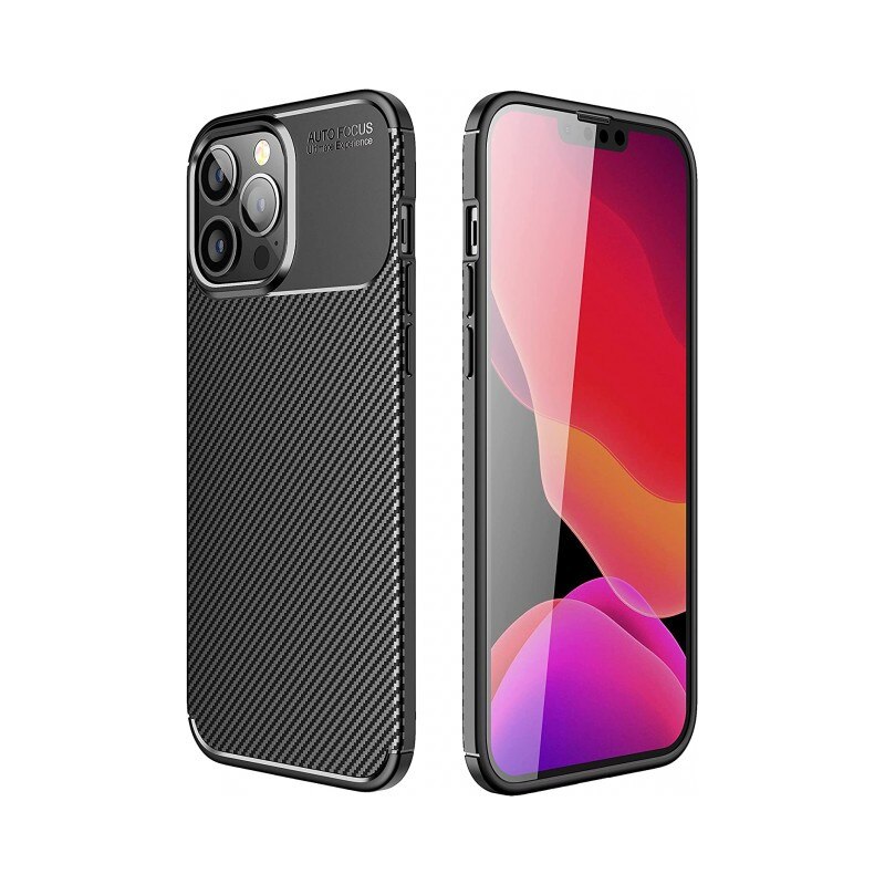 Husa de silicon TPU compatibila cu iPhone 16, Carbon Design Autofocus, Ultra Protect, Anti-Soc / Negru