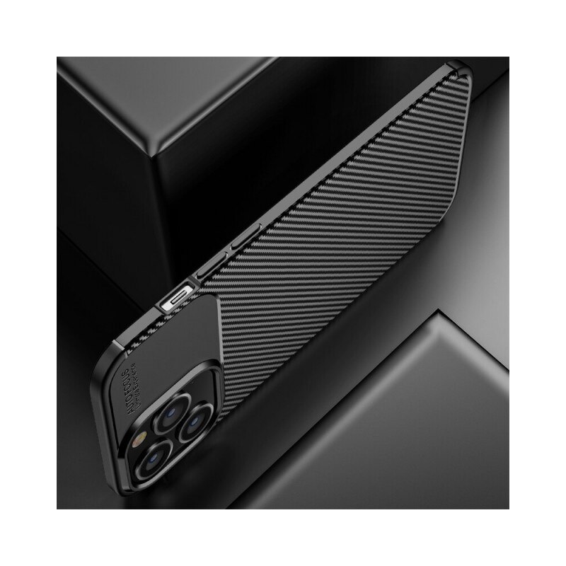 Husa de silicon TPU compatibila cu iPhone 16, Carbon Design Autofocus, Ultra Protect, Anti-Soc / Negru