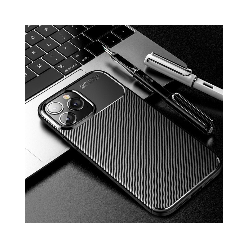 Husa de silicon TPU compatibila cu iPhone 16, Carbon Design Autofocus, Ultra Protect, Anti-Soc / Negru