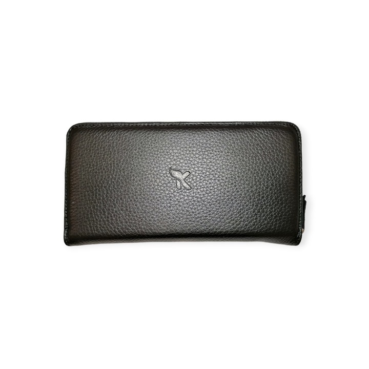 Portofel dama, din piele naturala cu fermoar, negru 19,5*10*2,5