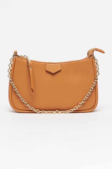 Francesca Rossi, Geanta de piele ecologica cu bareta din lant pentru umar, Maro scortisoara