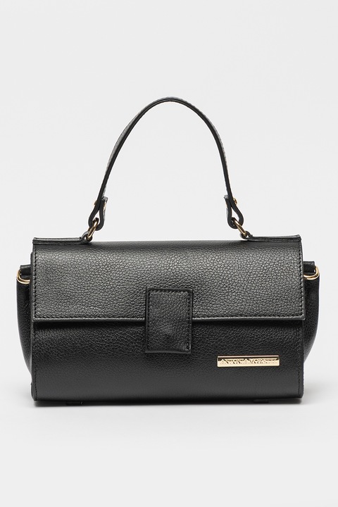 Antonia Moretti, Geanta din piele cu clapa si bareta detasabila de umar, Negru