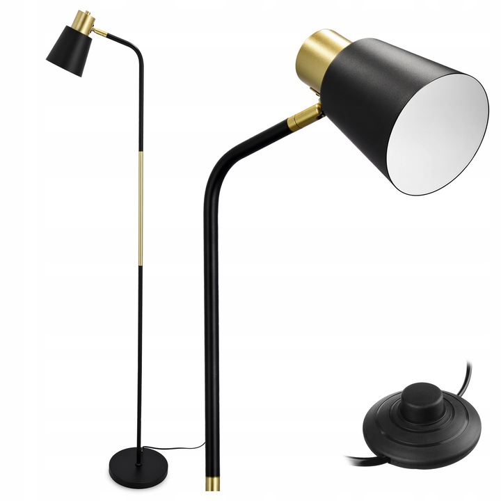 Lampa de podea LED, Lampa de citit, Comutator cu picior E27, reglabil, lumina difuza, aspect modern, baza stabila, inaltime 168cm, culoare neagra, 40W, cablu 170cm
