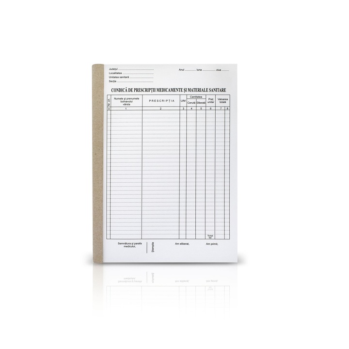 Condica prescriptii medicamente, A4, 100 file, hartie 70 g, coperta carton, portrait