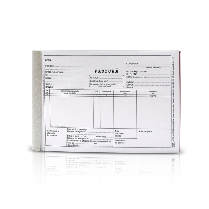 Factura fara TVA, A5, 150 file, hartie autocopiativa, 3 exemplare, coperta carton, landscape