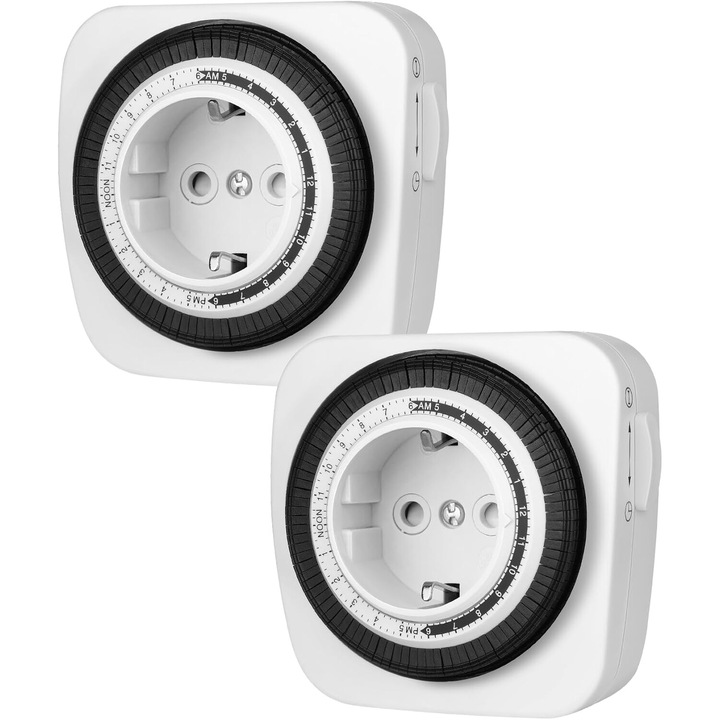 2 db Dewenwils mechanikus időzítő aljzat, analóg időzítő 96 szegmenssel (egyenként 15 perc), gyermekbiztonság, 16A/3680W, CE tanúsítvány