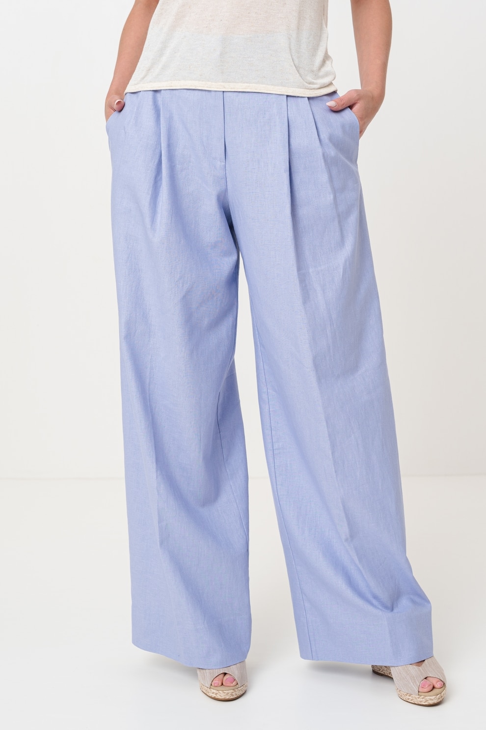 Liu Jo, Pantaloni din bumbac si in cu croiala ampla, Albastru azur, 40