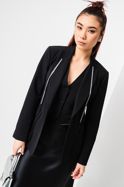 Liu Jo, Sacou cu garnituri cu strasuri, Negru, XS