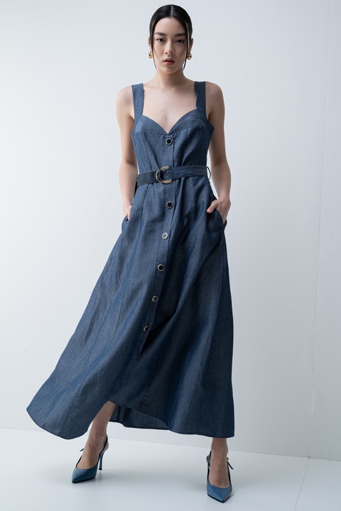 Liu Jo, Lyocell és lenvászon maxi ingruha, Tengerészkék