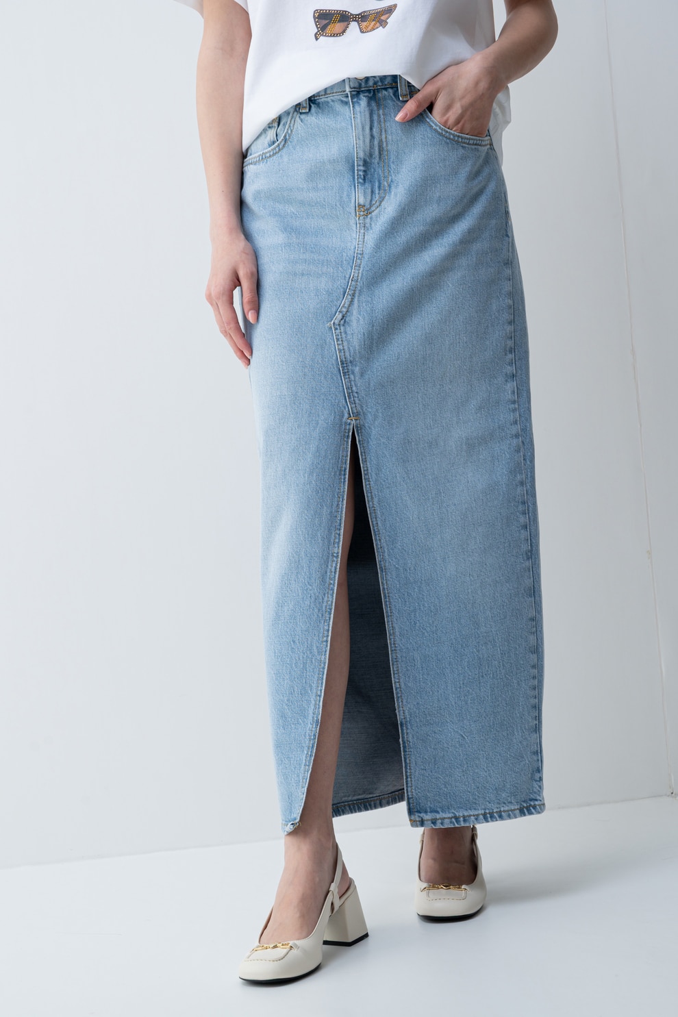 Liu Jo, Fusta lunga din denim, Albastru deschis, 27