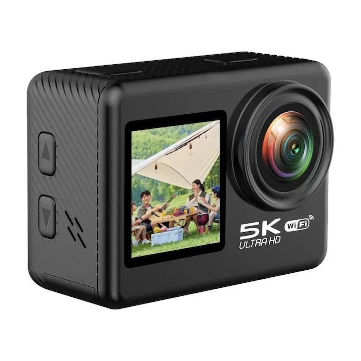 Екшън камера AMYMAT SmartGO-Cam 5K Ultra HD, 24 MP, Anti-Shake, Водоустойчива, Гласово управление, Широк ъгъл 170°, Вграден WiFi, HDMI, Сензорен екран