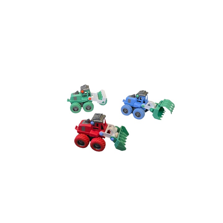 Set 3 masinute 13 cm, utilaje de gradina, constructie, material plastic ABS, multicolore, LuxAndra