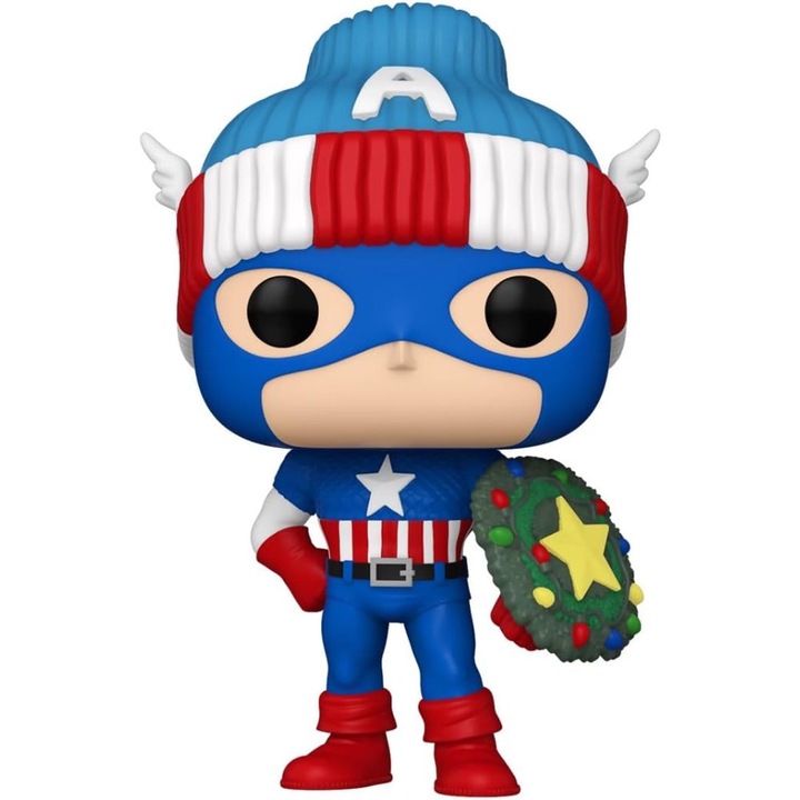 Figura Funko Pop, Marvel Holiday, S4, Captain America, 10 cm