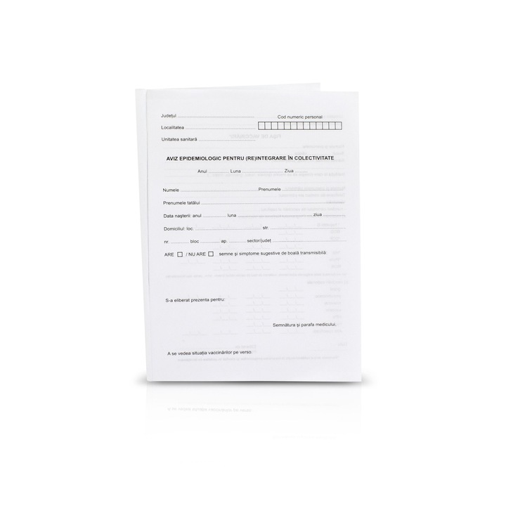 Aviz epidemiologic de reintegrarea, A5, 100 file, hartie 70 g, coperta hartie, portrait