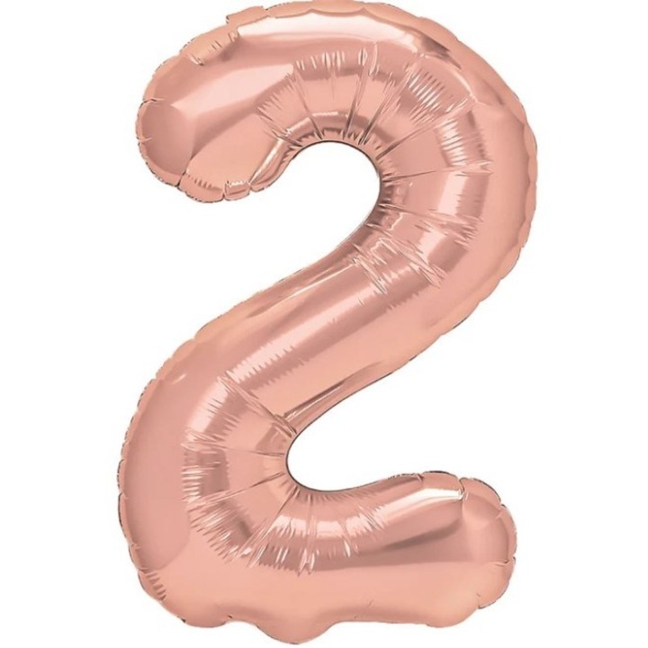 Балон от фолио Leski, фигурка с цифра, тема рожден ден 100 см, индивидуална опаковка, включена сламка, надуване с въздух или хелий, корал, роза, цифра 2