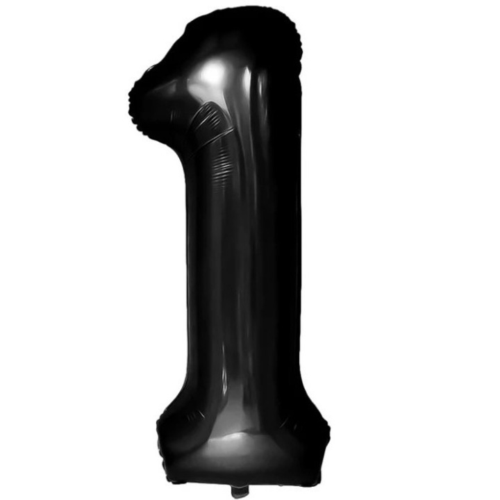 Балон от фолио, Leski, Фигурка Цифра, Тема Годишнина 100 см, Индивидуална Опаковка, Включена Сламка, Надуване с Въздух или Хелий, Черен, Цифра 1